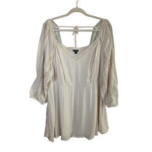 Torrid Top Womens 2X Cream‎ Peplum Gauze Clip Dot Smocked Lace